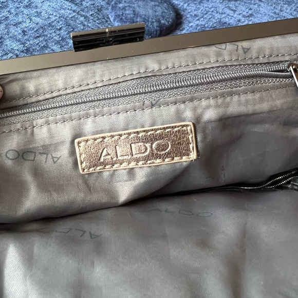 Aldo Metallic Silver-Gold Folded Clutch Gunmetal Herringbone Chain - Picture 6 of 9